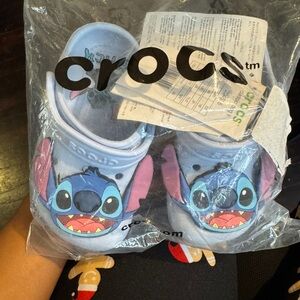CROCS Blue and Pink Stitch Clogs